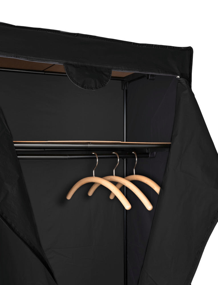 Klesstativ Deep Black med hylle, metallramme, svart detalj av hylle