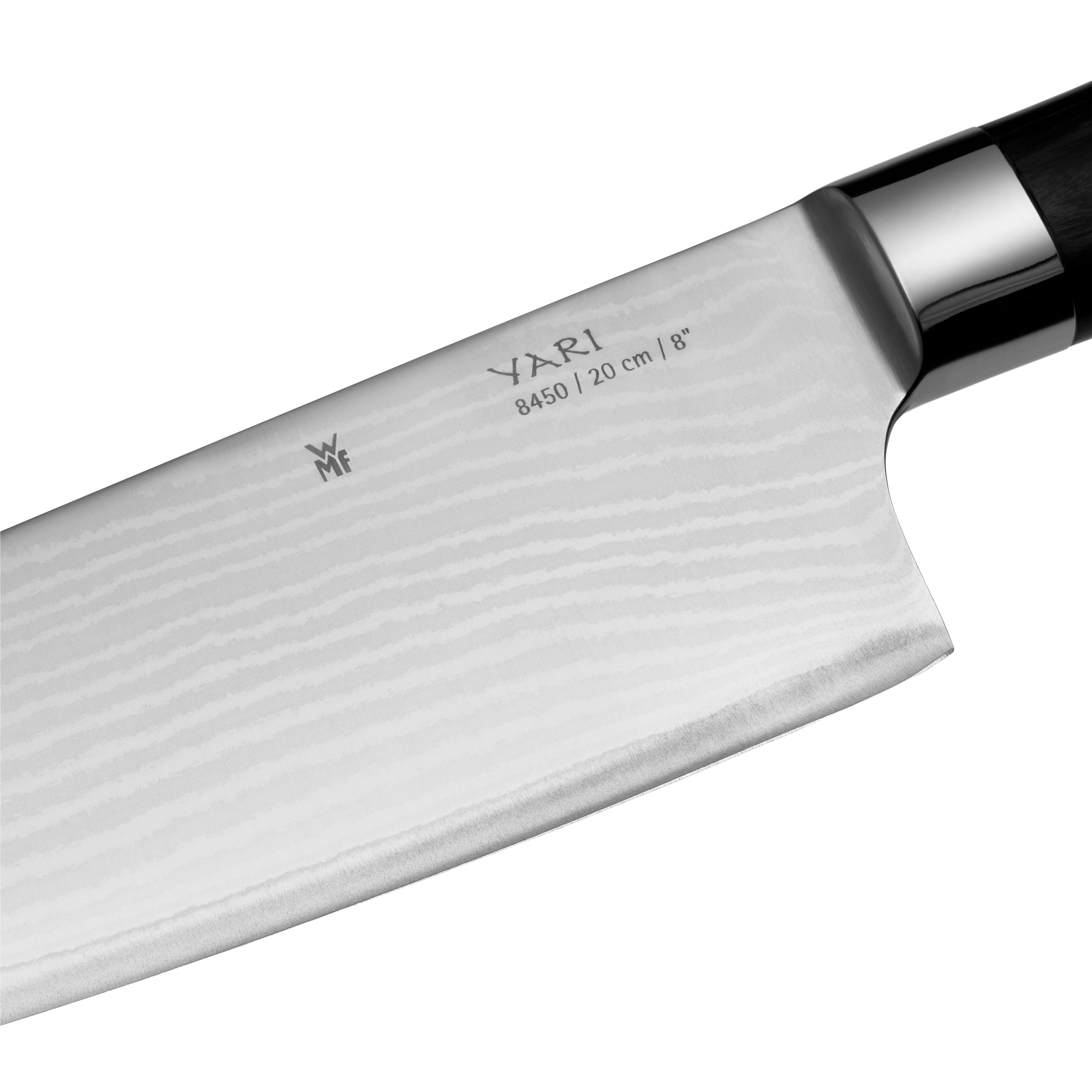Sideprofil av kniver i Knivset 3-delt damaskusstål med trehåndtak 20/15/10 cm - WMF Yari