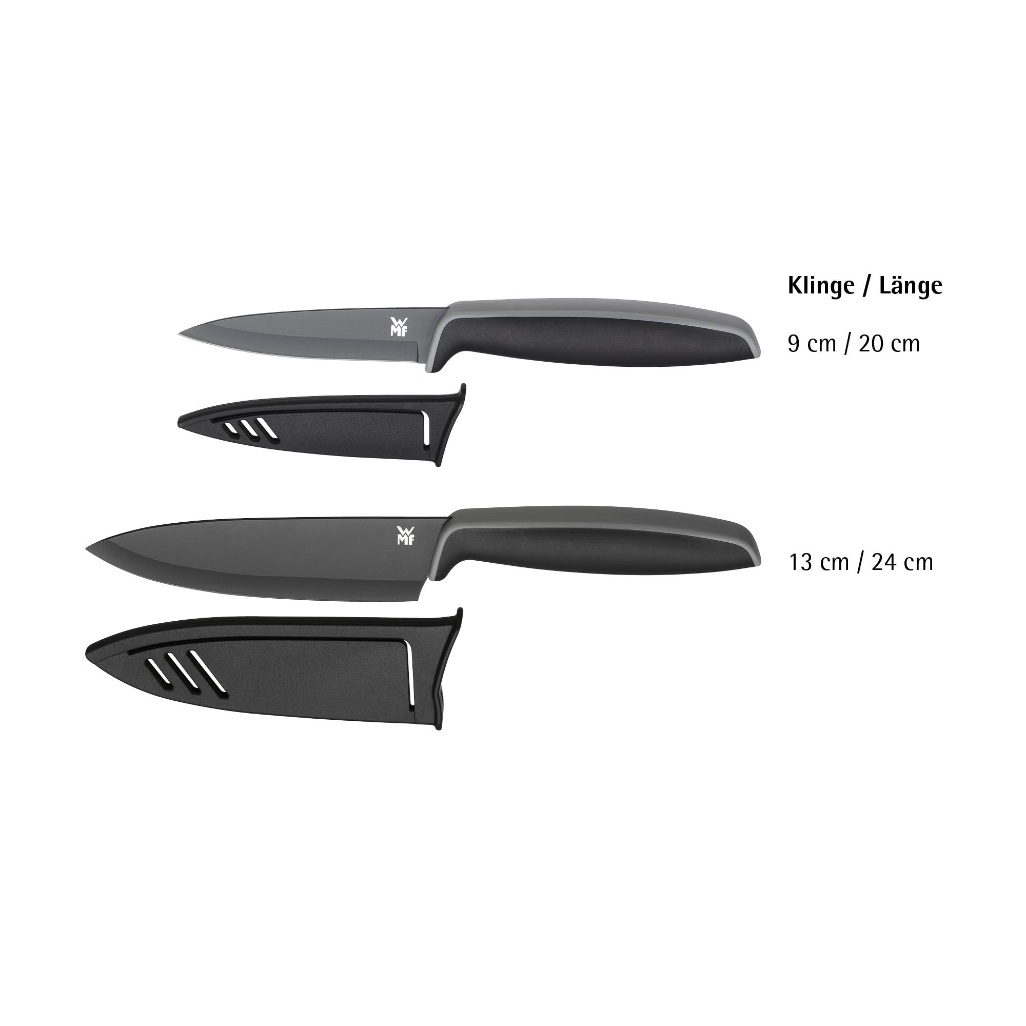 Knivsett 2-delt Touch svart med kokkekniv og universalkniv - WMF detalj av knivblad