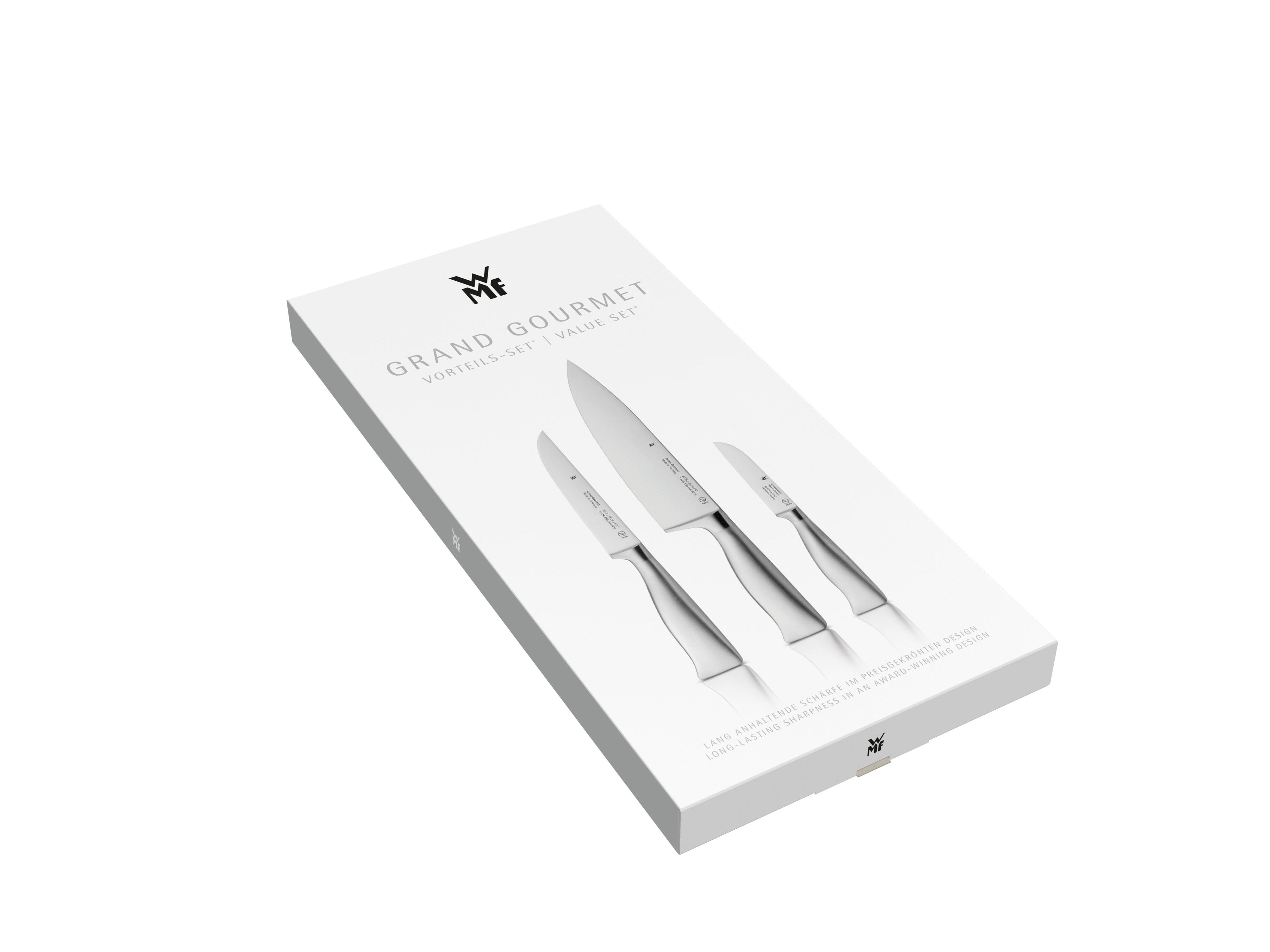 Knivsett 3-delt Grand Gourmet rustfritt stål WMF nærbilde av knivblad