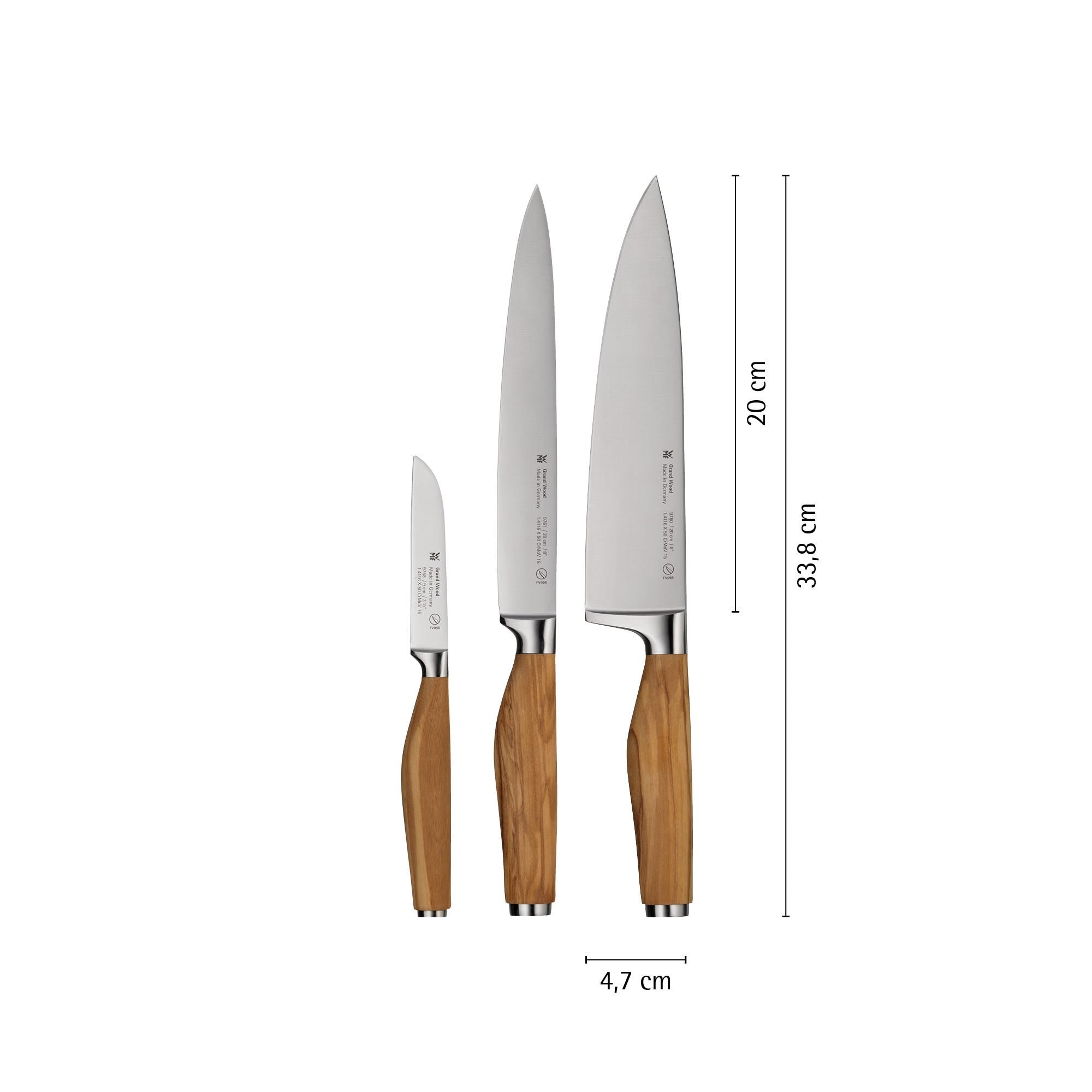 Knivsett 3-delt Grand Wood oliventre rustfritt stål - WMF pakning