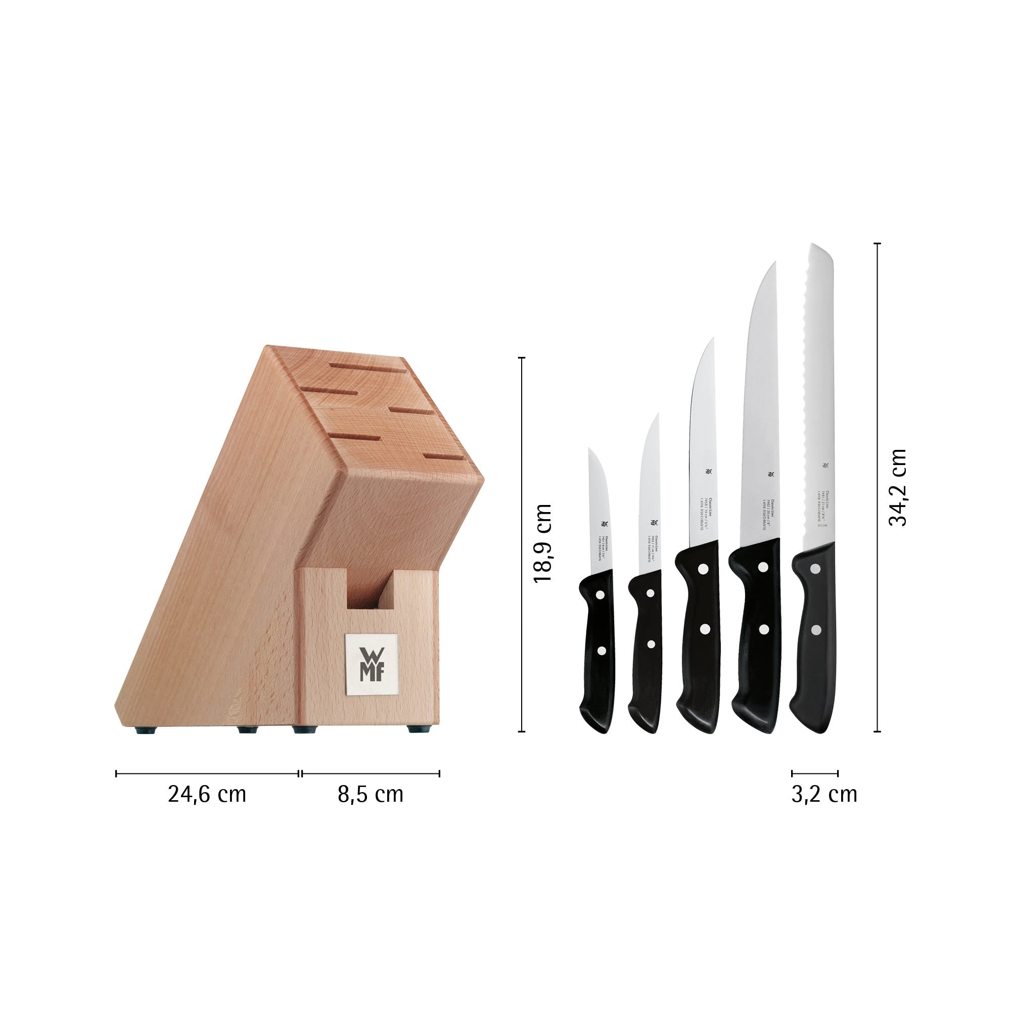 Knivsett 6-delt Classic Line rustfritt stål - WMF knivblokk detalj