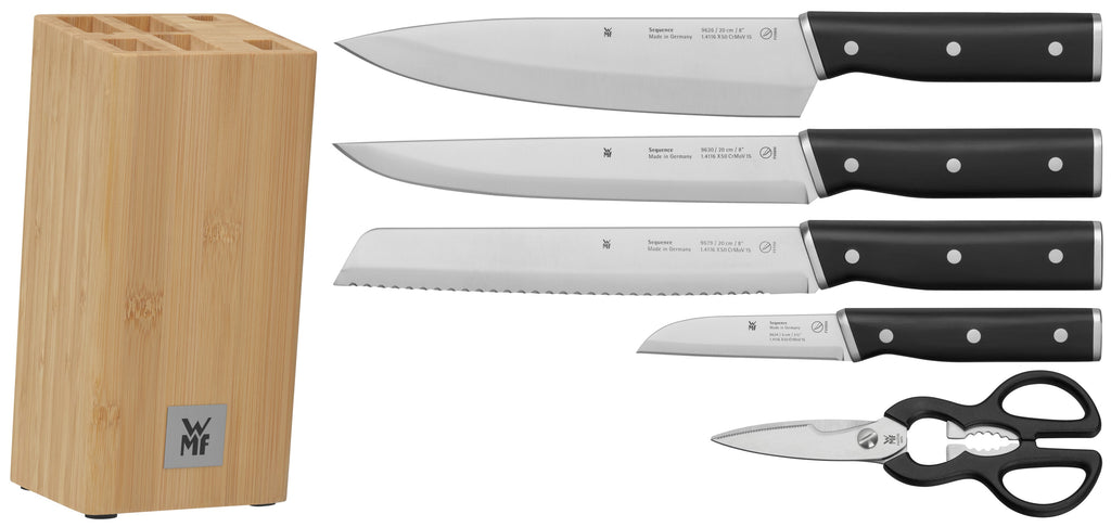 Knivsett 6-delt Sequence med knivblokk bambus bakside