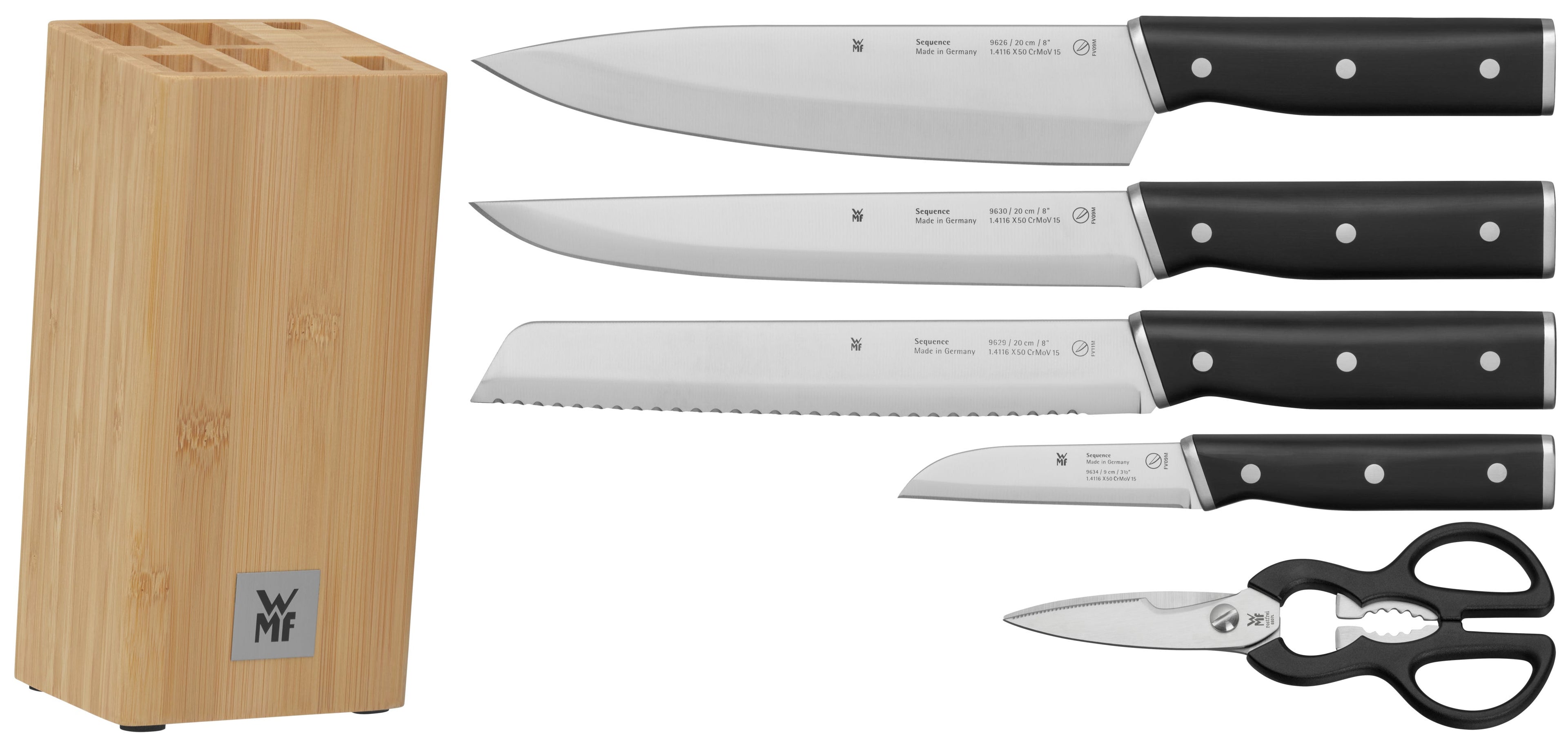 Knivsett 6-delt Sequence med knivblokk bambus bakside