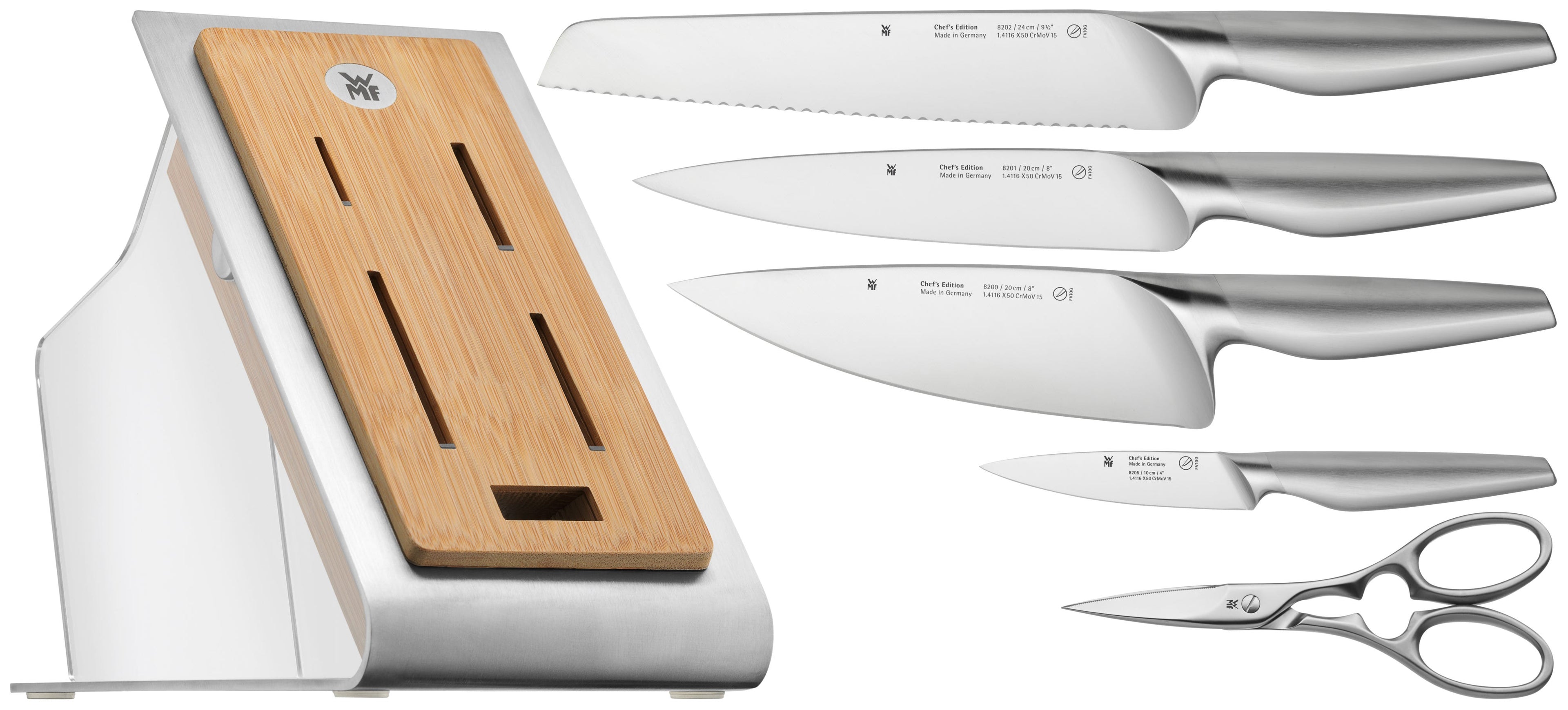 Knivsett 6-delt Chef's Edition bakside av knivblokk i rustfritt stål