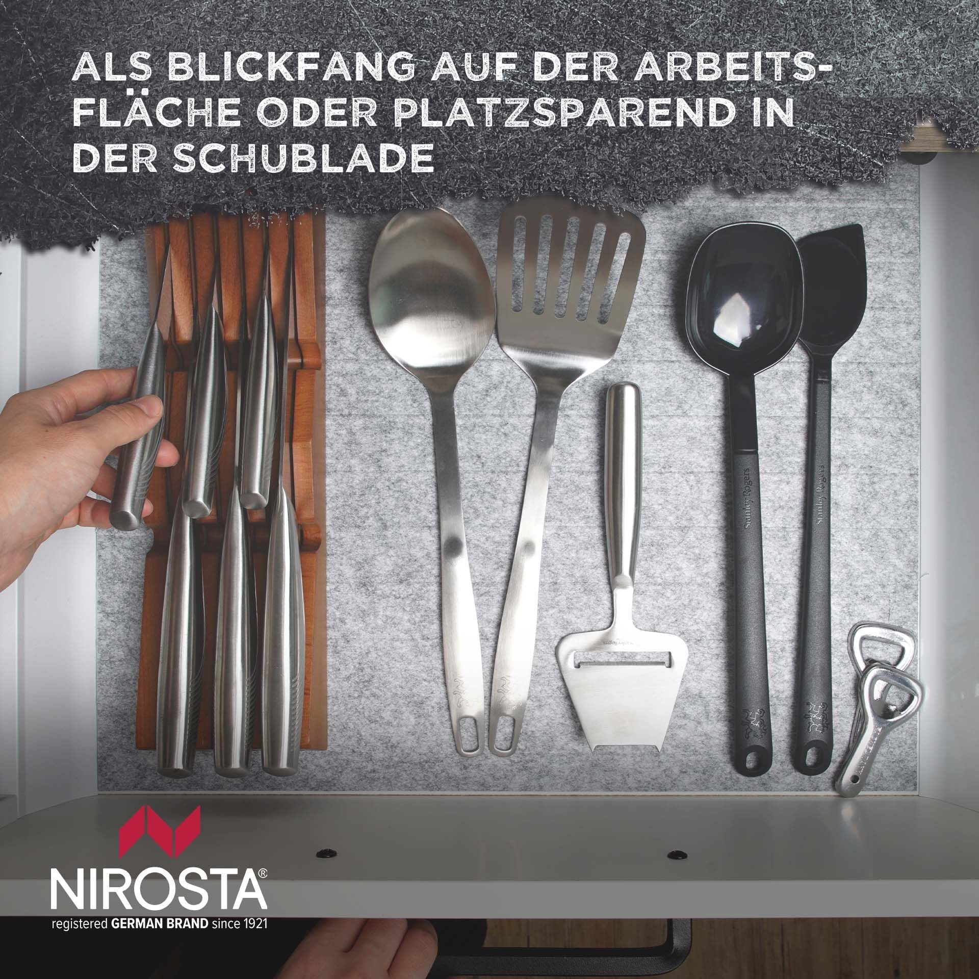 Knivskuffinnsats tre for 6 kniver 35 cm detalj av knivspor