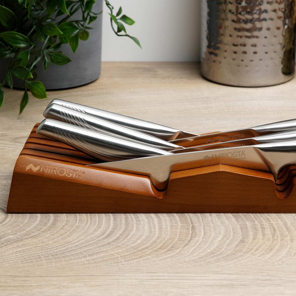 Knivskuffinnsats tre for 6 kniver 35 cm bakside