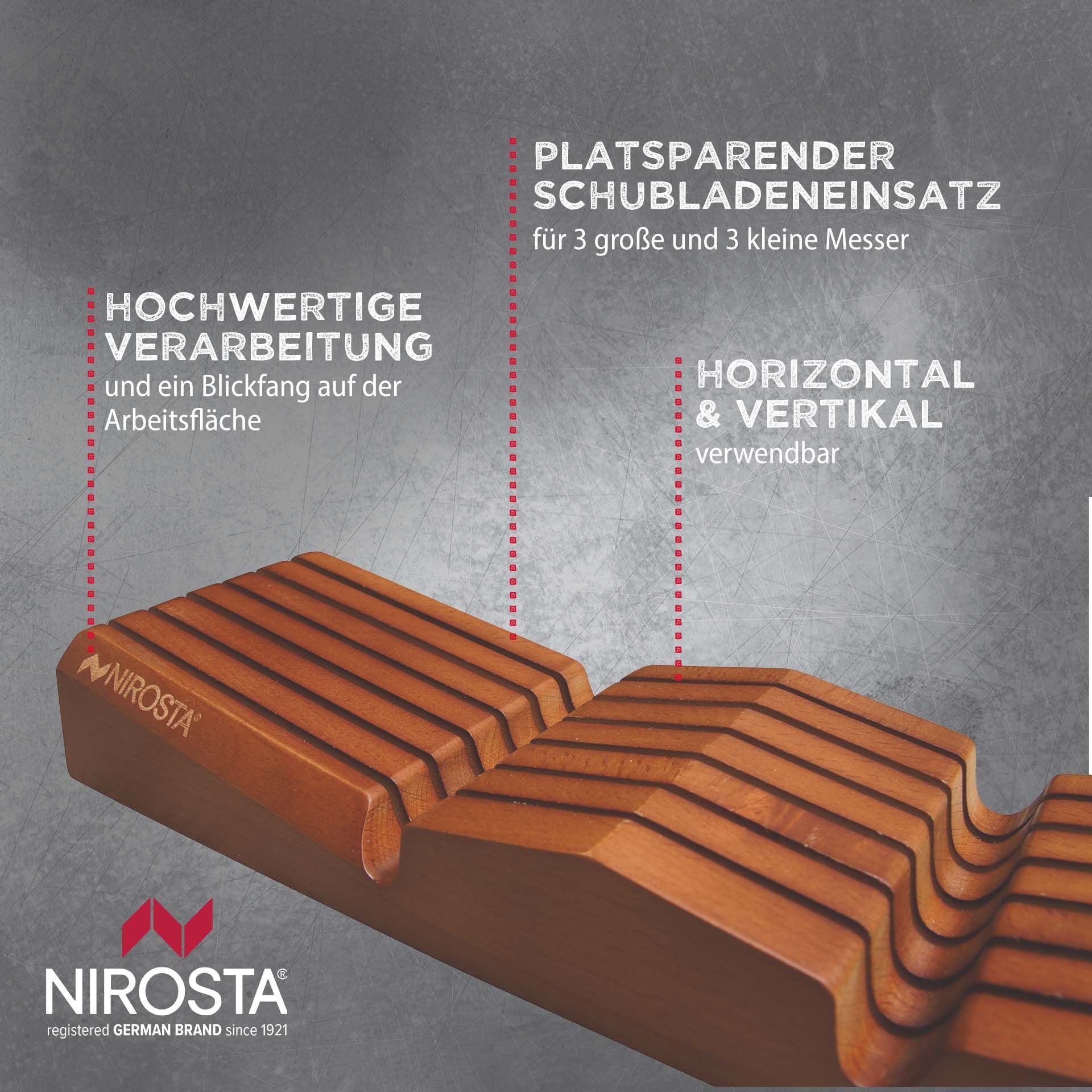 Knivskuffinnsats tre for 6 kniver 35 cm sett ovenfra