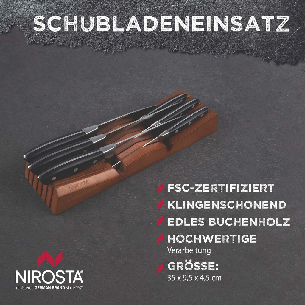 Knivskuffinnsats tre for 6 kniver 35 cm i skuffe
