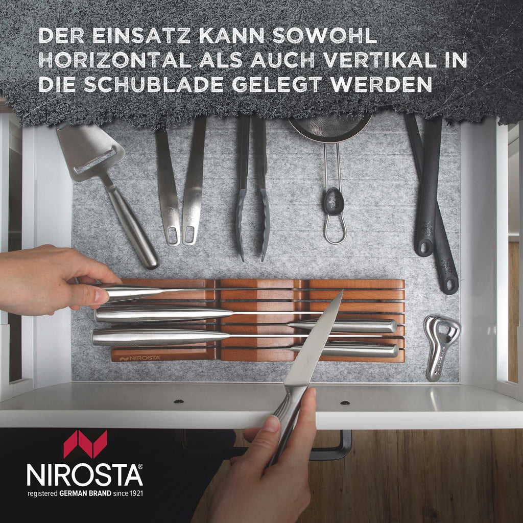Knivskuffinnsats tre for 6 kniver 35 cm med kniver montert