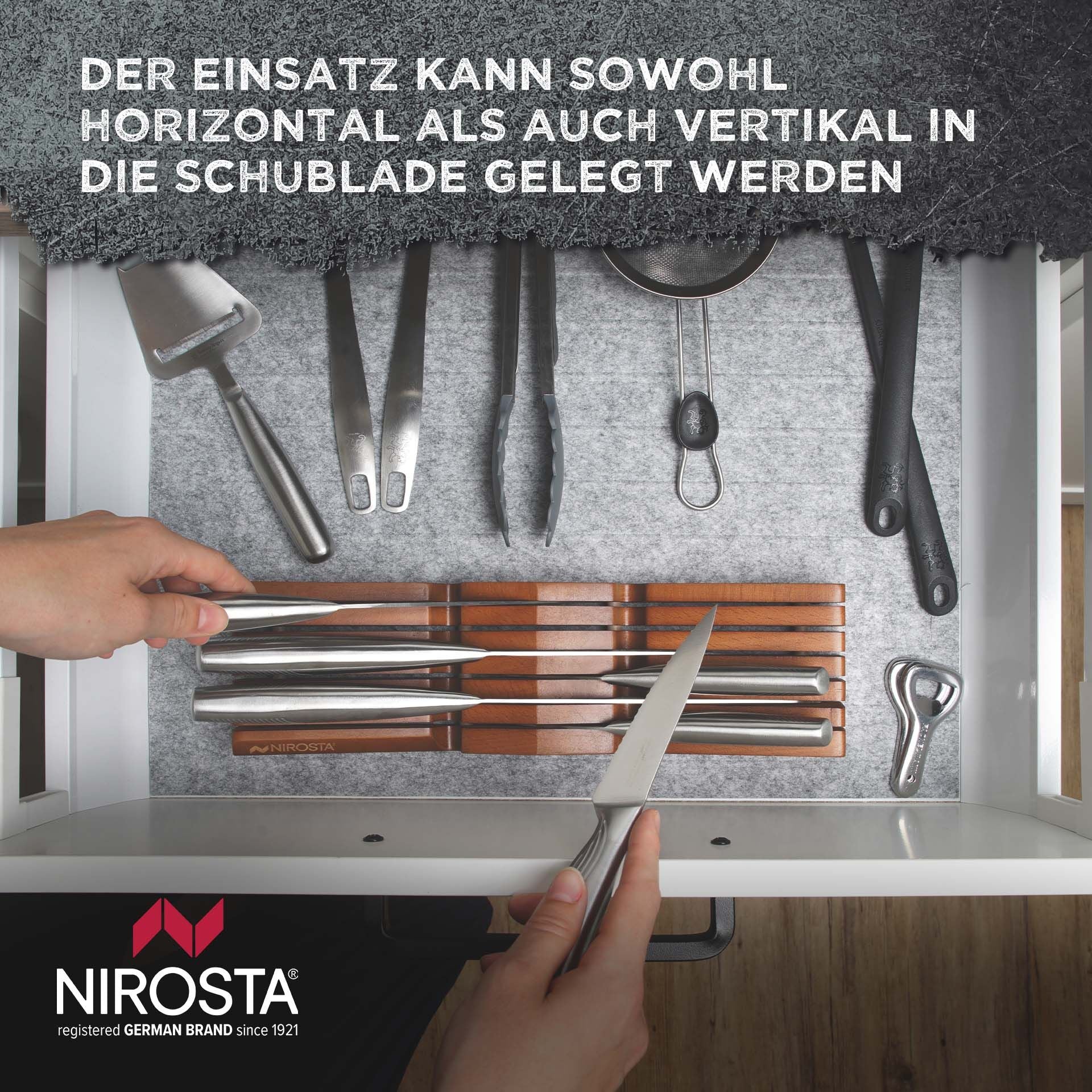 Knivskuffinnsats tre for 6 kniver 35 cm med kniver montert