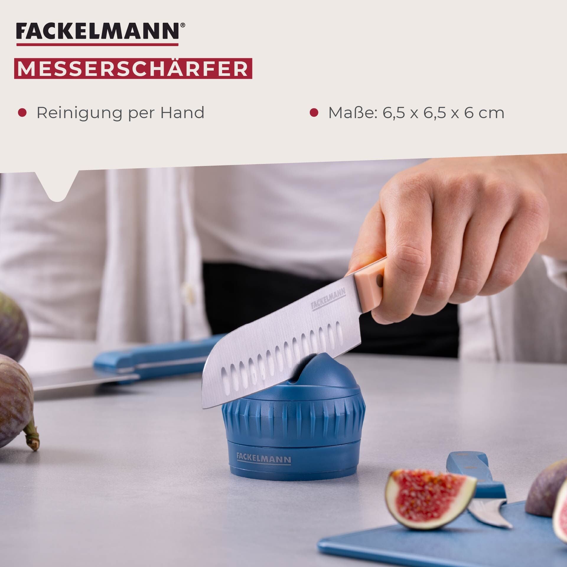 Knivsliper manuell med sugekopp blå 6,5 cm detalj av sugekoppen