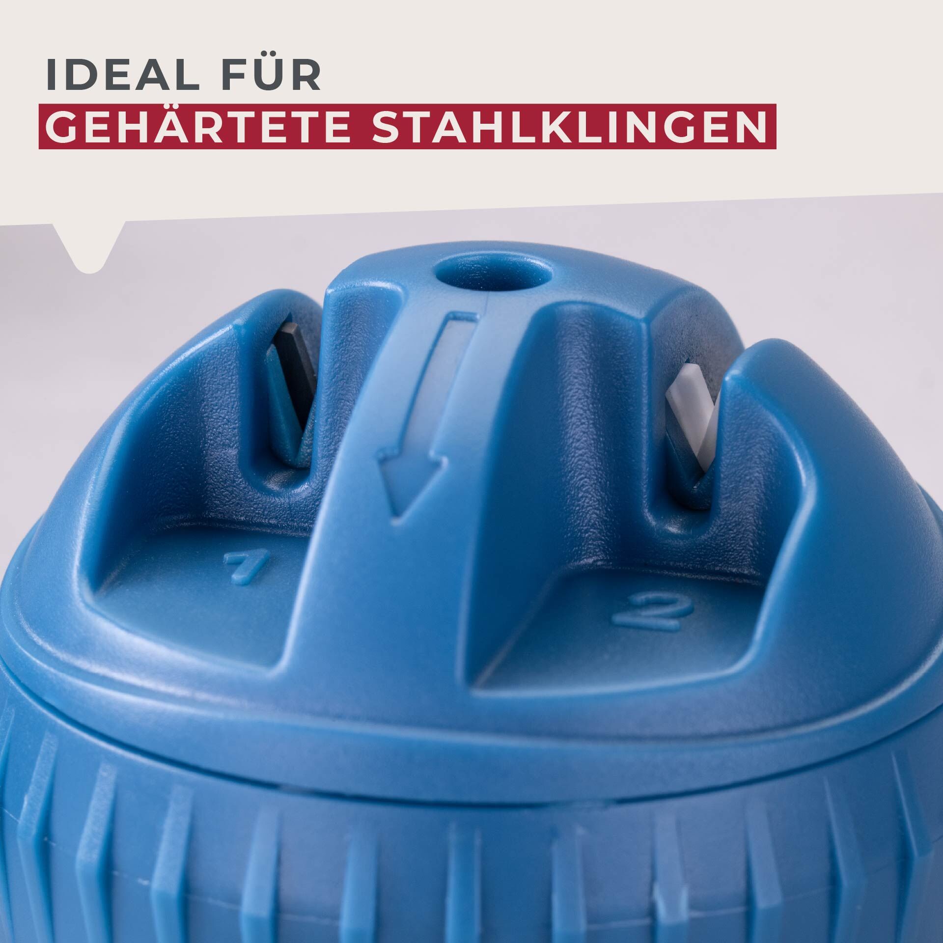 Knivsliper manuell med sugekopp blå 6,5 cm montert på benk