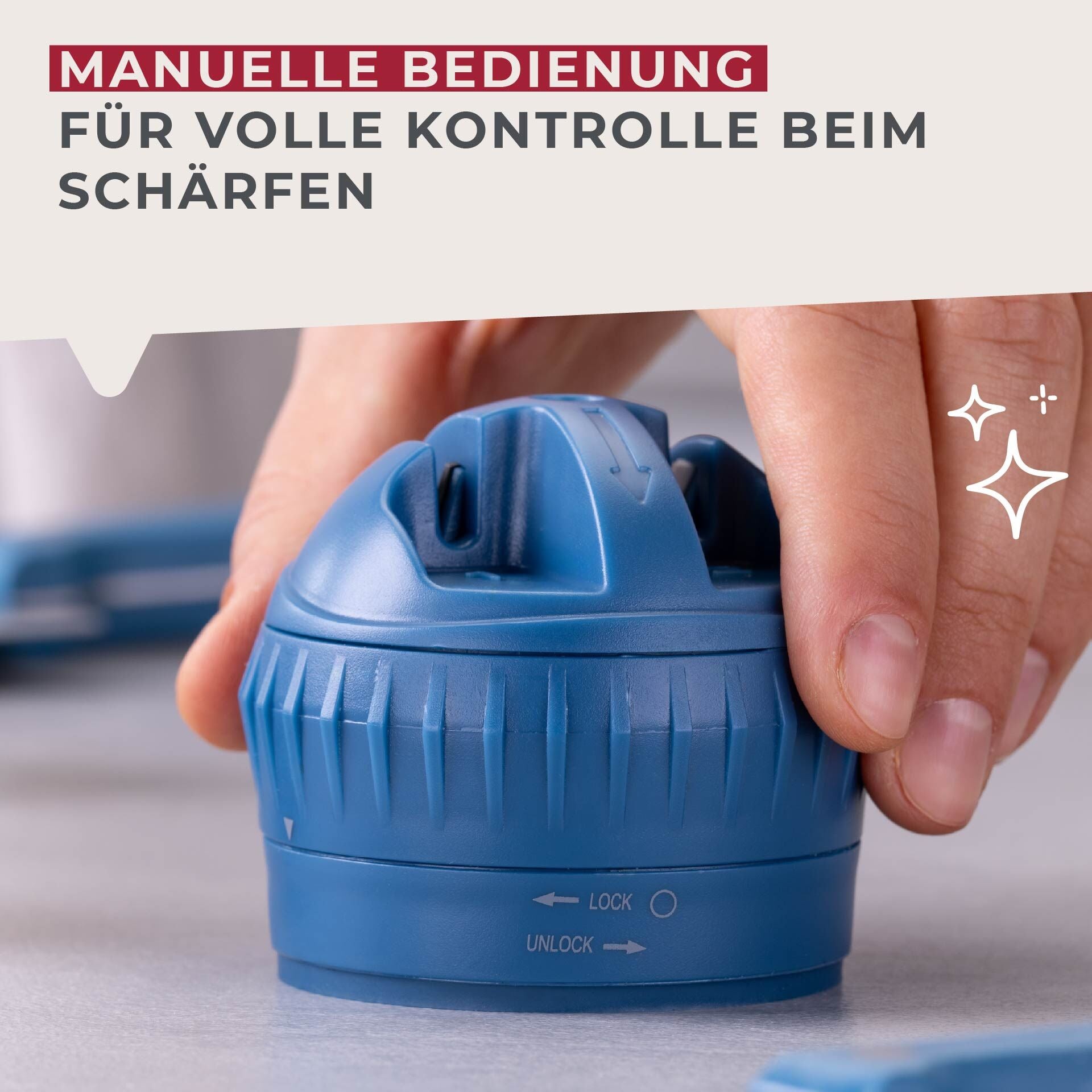 Knivsliper manuell med sugekopp blå 6,5 cm fra siden