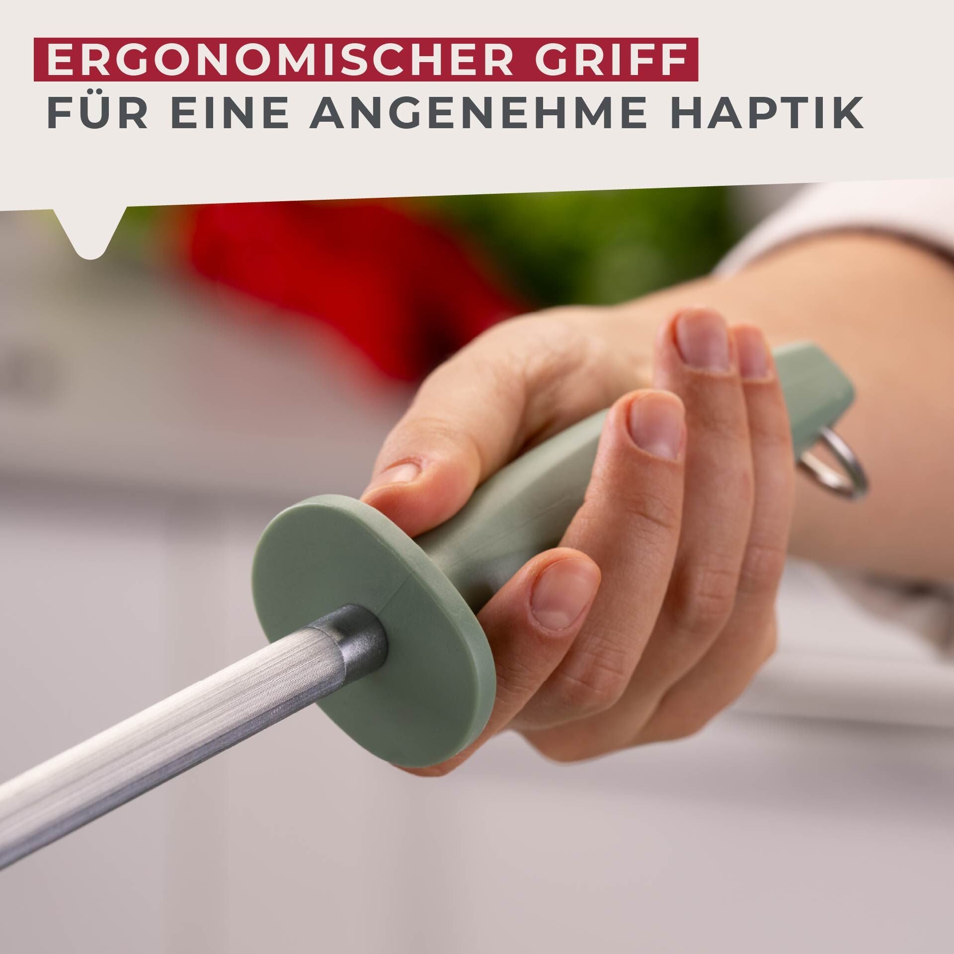 Knivstål grå-grønn med opphengskrok opphengskrok nærbilde