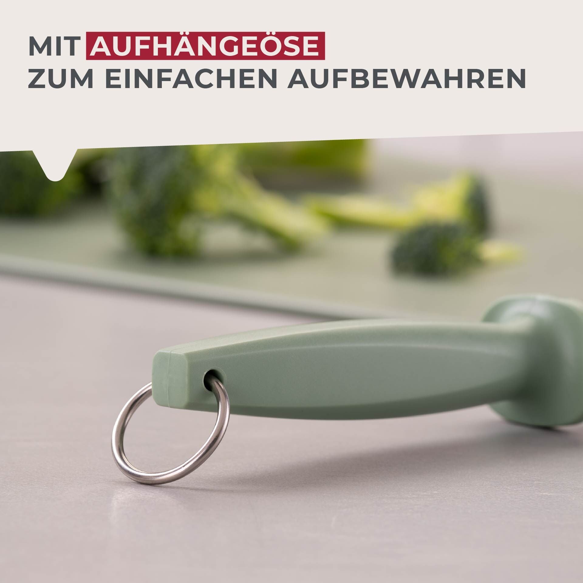 Knivstål grå-grønn med opphengskrok helhet montert