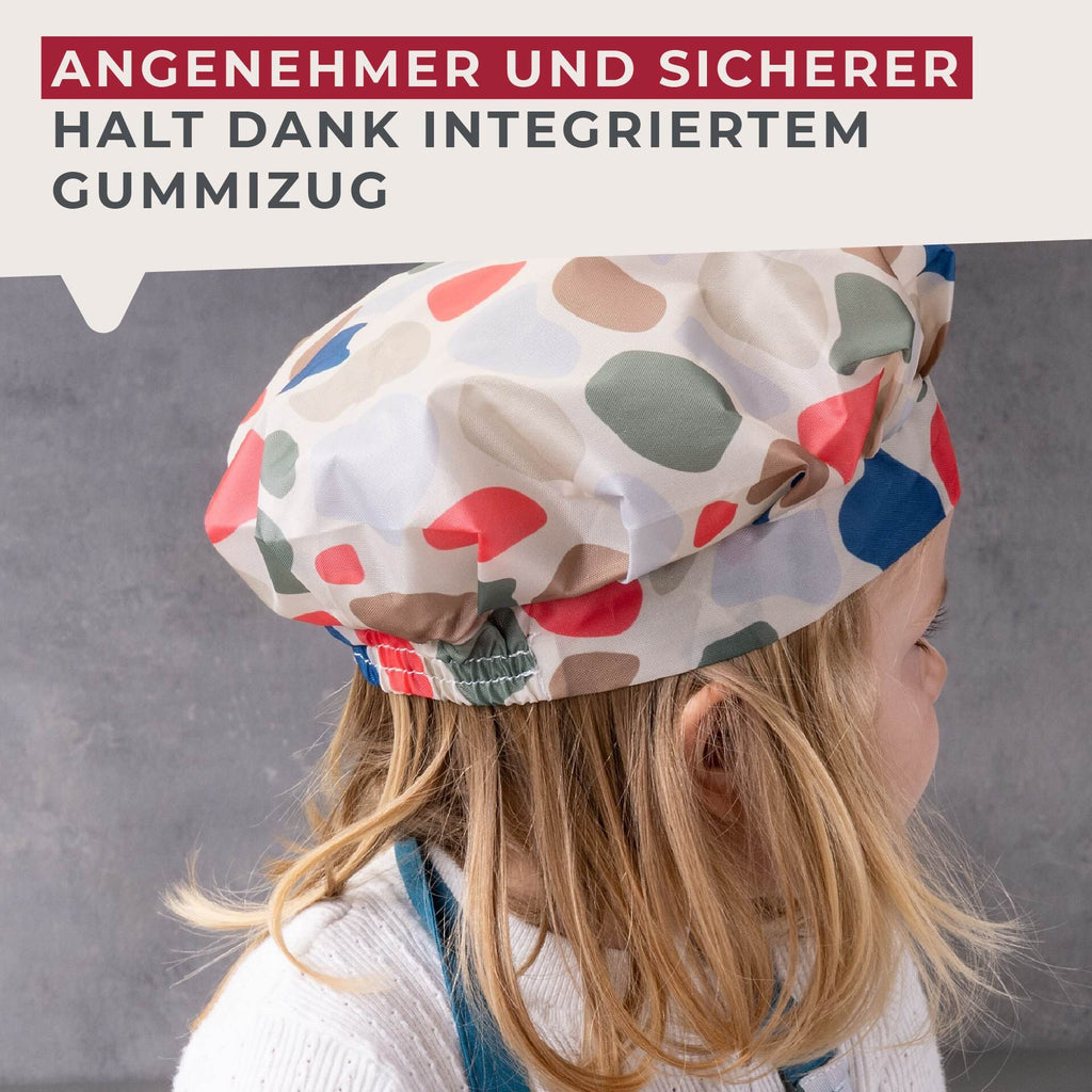 Kokkehatt for barn fargerik polyester 16×25 cm nærbilde