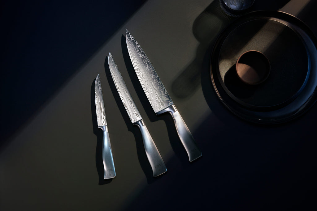 Kokkekniv 20 cm Grand Gourmet Damasteel rustfritt stål WMF nærbilde av klinge