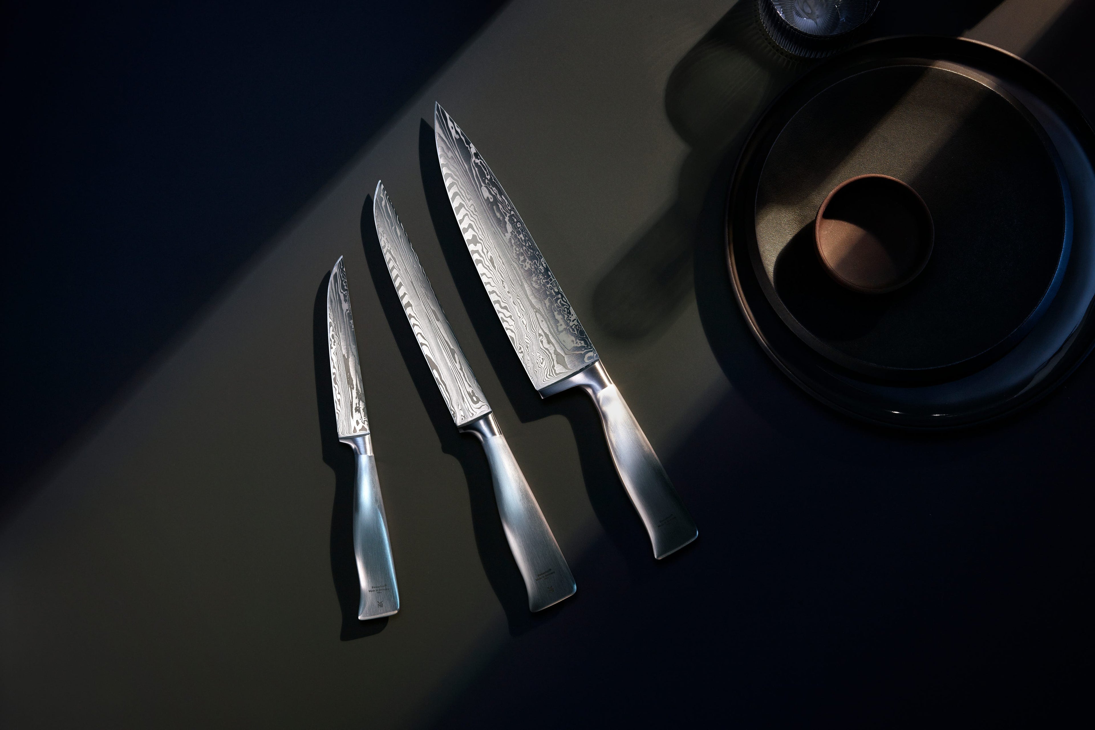 Kokkekniv 20 cm Grand Gourmet Damasteel rustfritt stål WMF nærbilde av klinge