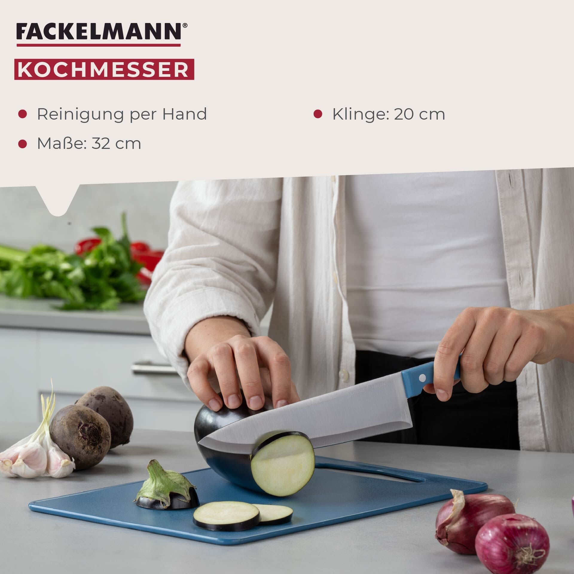 Detaljbilde av Kokkekniv blå 20 cm rustfritt stål - Fackelmann