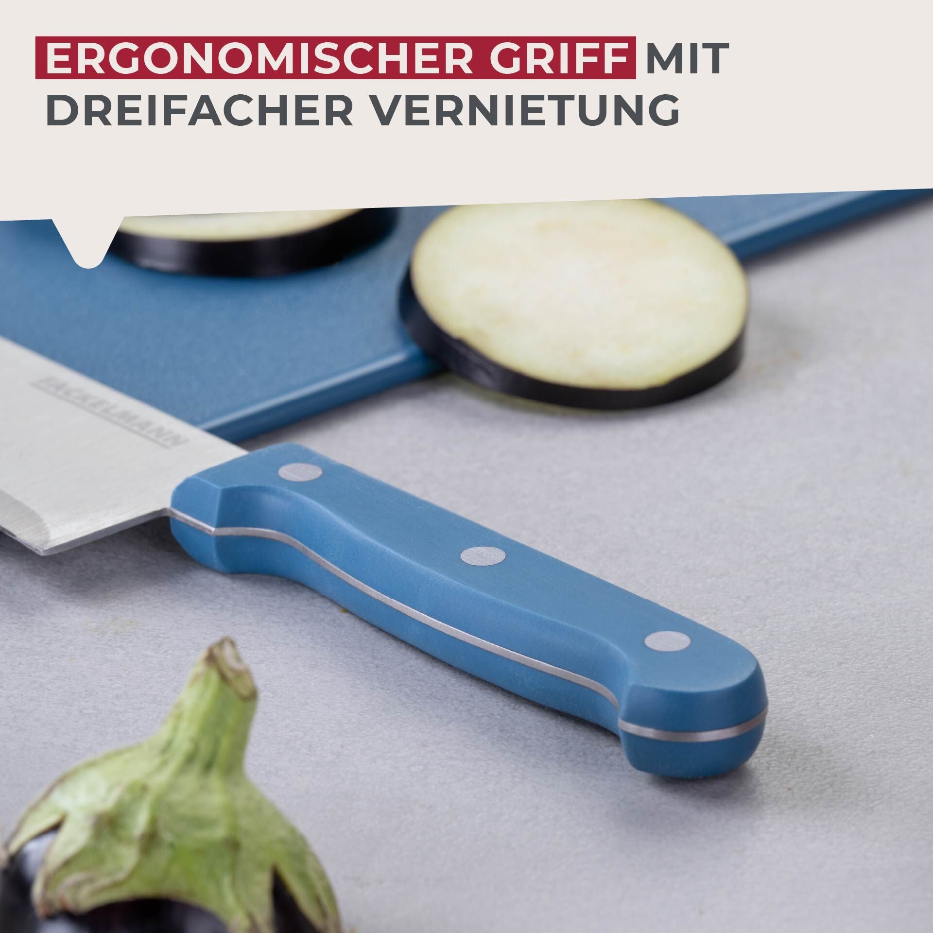 Montert Kokkekniv blå 20 cm rustfritt stål - Fackelmann på skjærefjøl