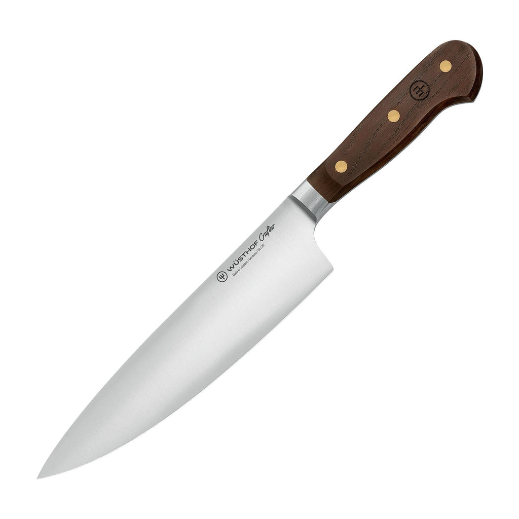 Kokkekniv Crafter 20 cm rustfritt stål røykt eik forfra