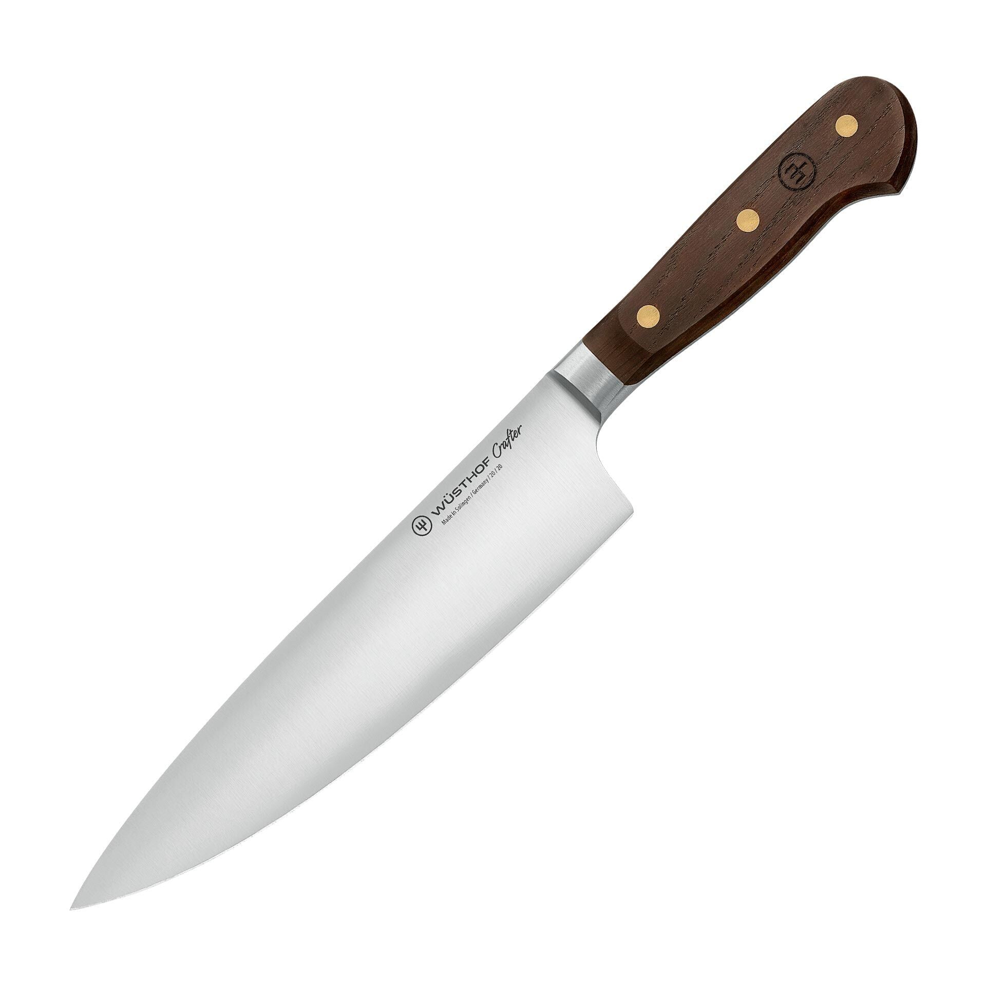 Kokkekniv Crafter 20 cm rustfritt stål røykt eik forfra