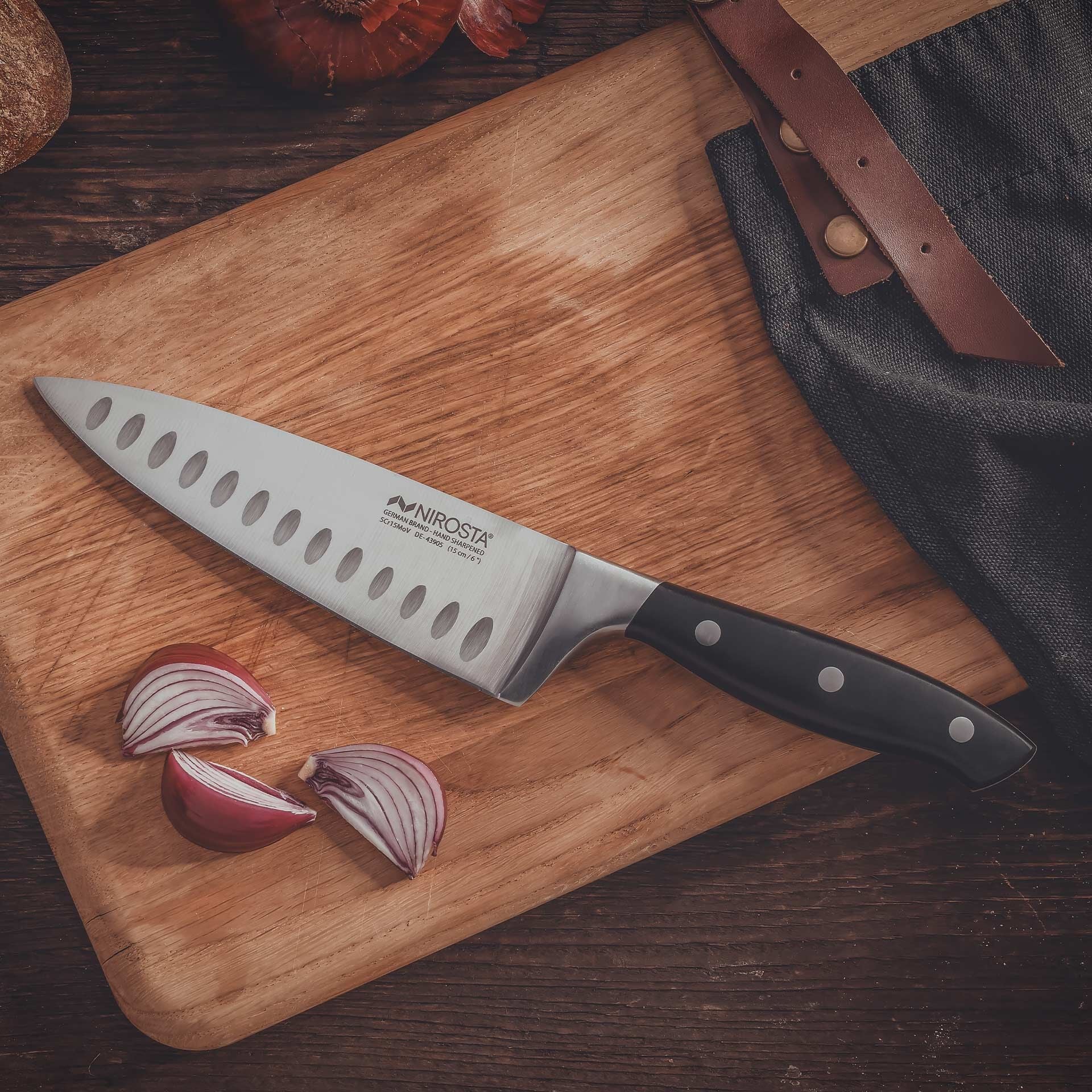 Kokkekniv Trinity 15 cm rustfritt stål blad bakside