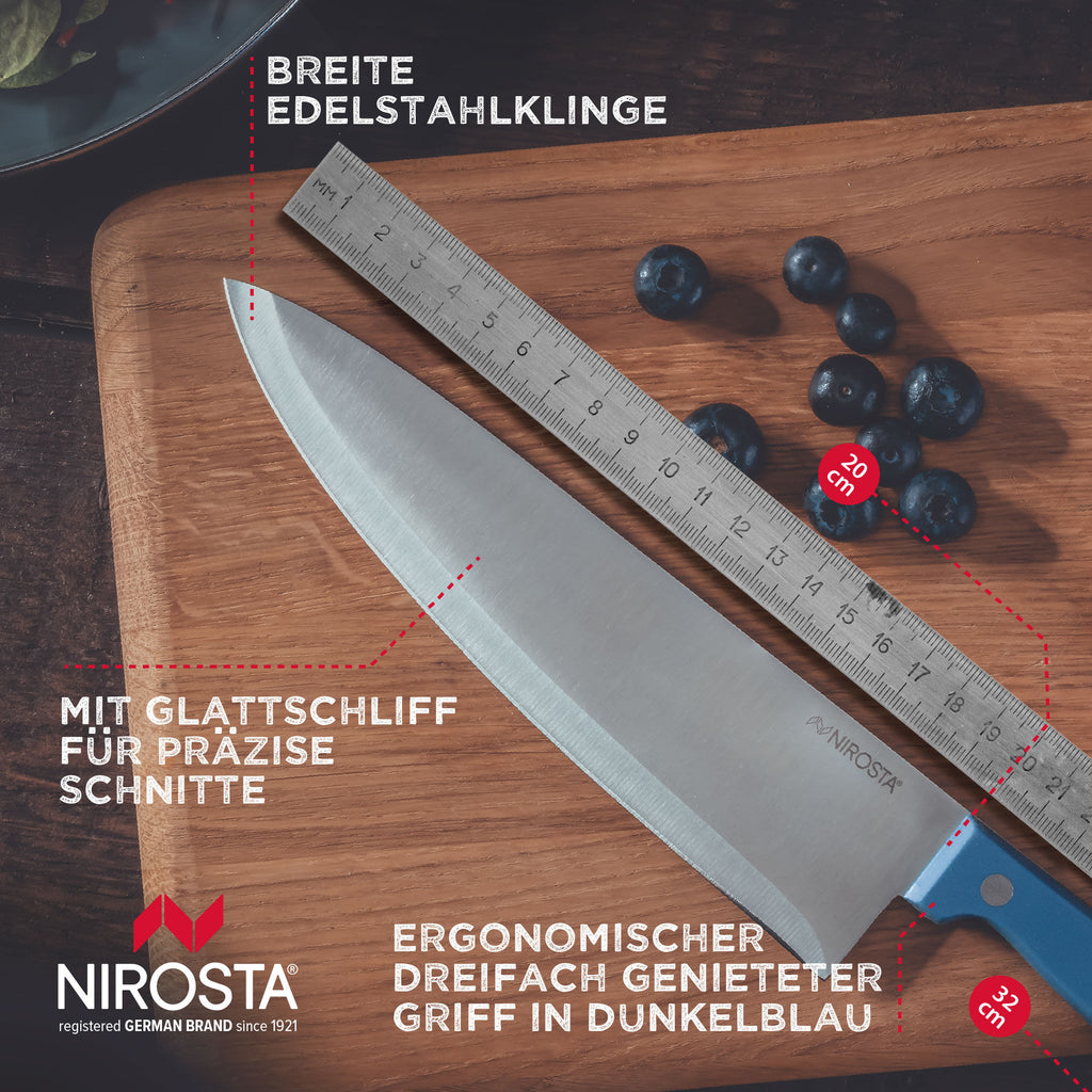 Kokkekniv Trio 20,5 cm rustfritt stål - Nirosta montert på skjærefjøl