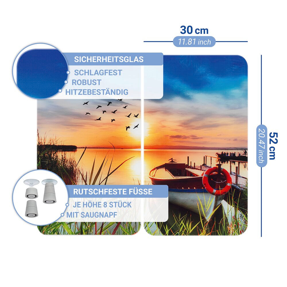 Komfyrdekkeplater glass 2-delt sett Idyll ved sjøen sideprofil