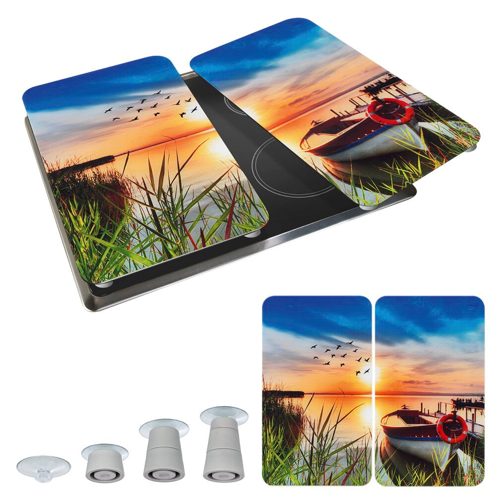 Komfyrdekkeplater glass 2-delt sett Idyll ved sjøen detaljdesign