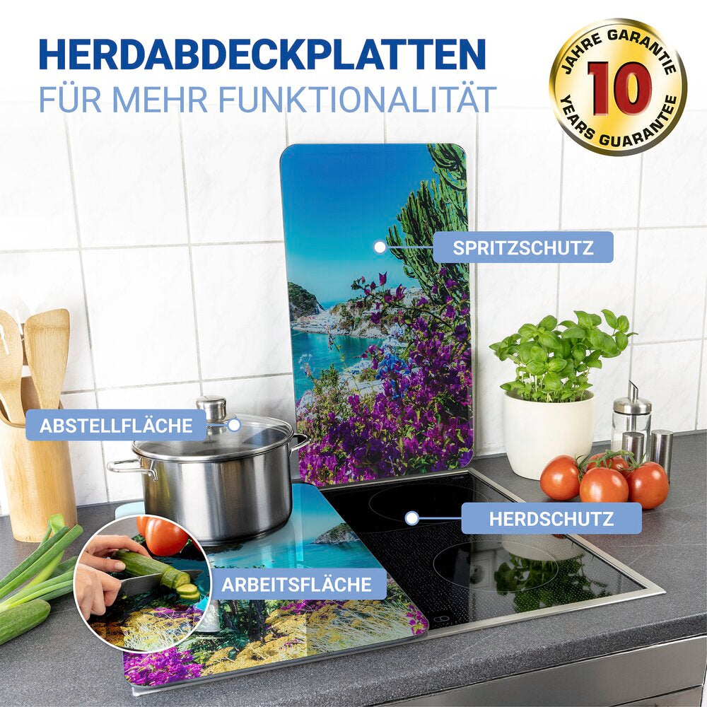 Komfyrdeksel glass 2-delt sett Middelhavskysten-motiv universal - Wenko bakside