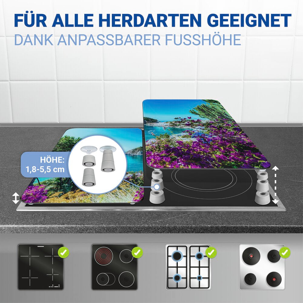 Detalj av Komfyrdeksel glass 2-delt sett Middelhavskysten-motiv universal - Wenko