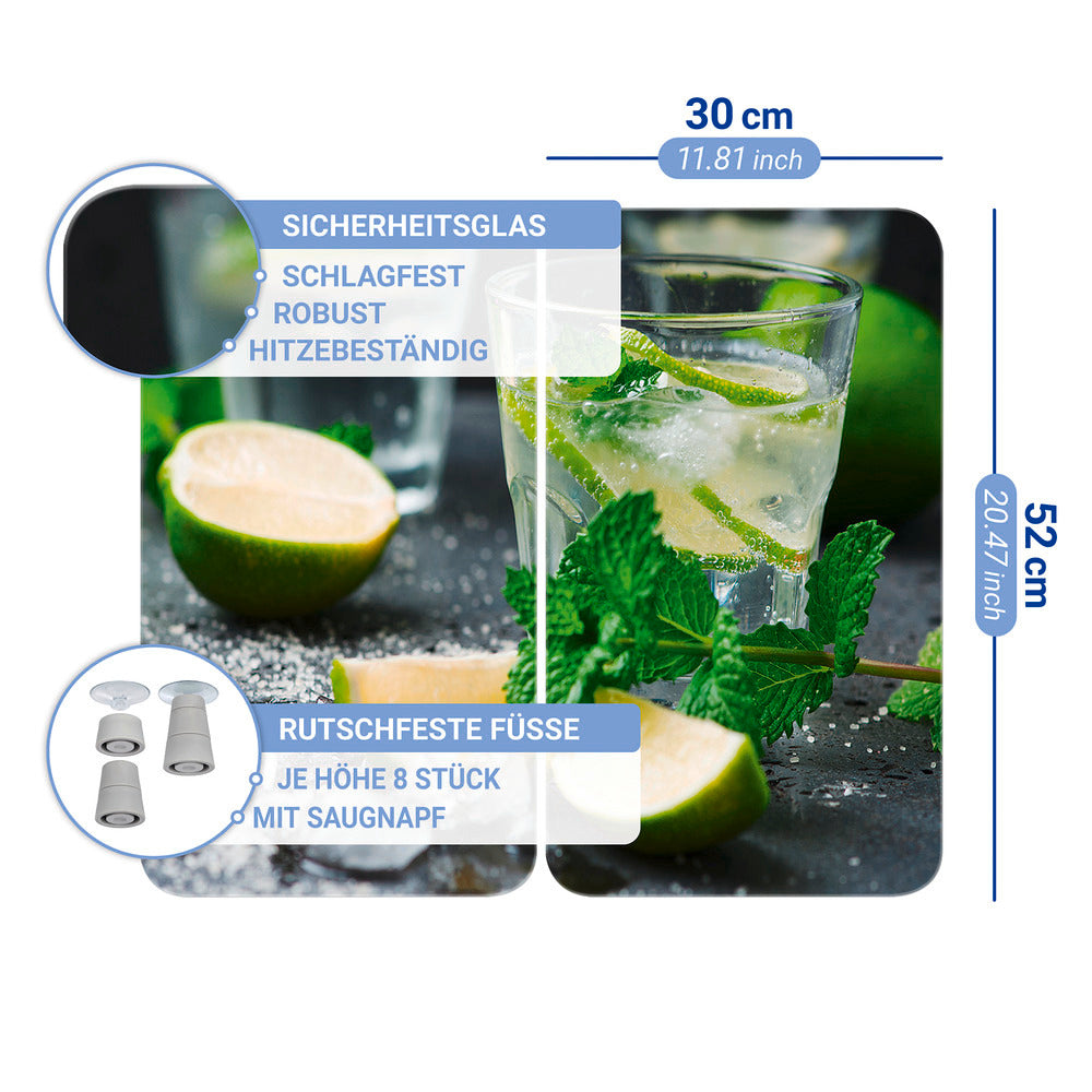 Komfyrdeksel glass 2-delt sett Mojito-motiv universal - Wenko sett fra siden