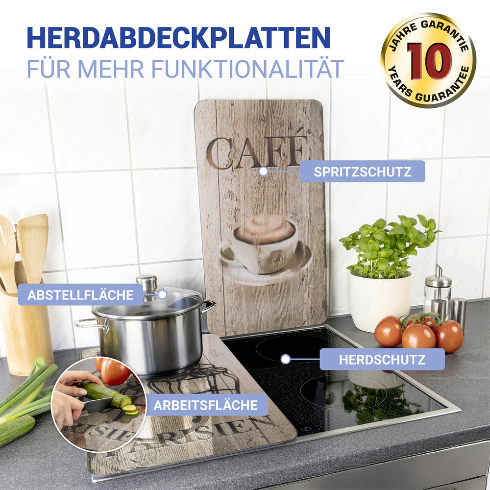 Komfyrdeksel glass 2-delt sett bistro-motiv universal - Wenko bakside