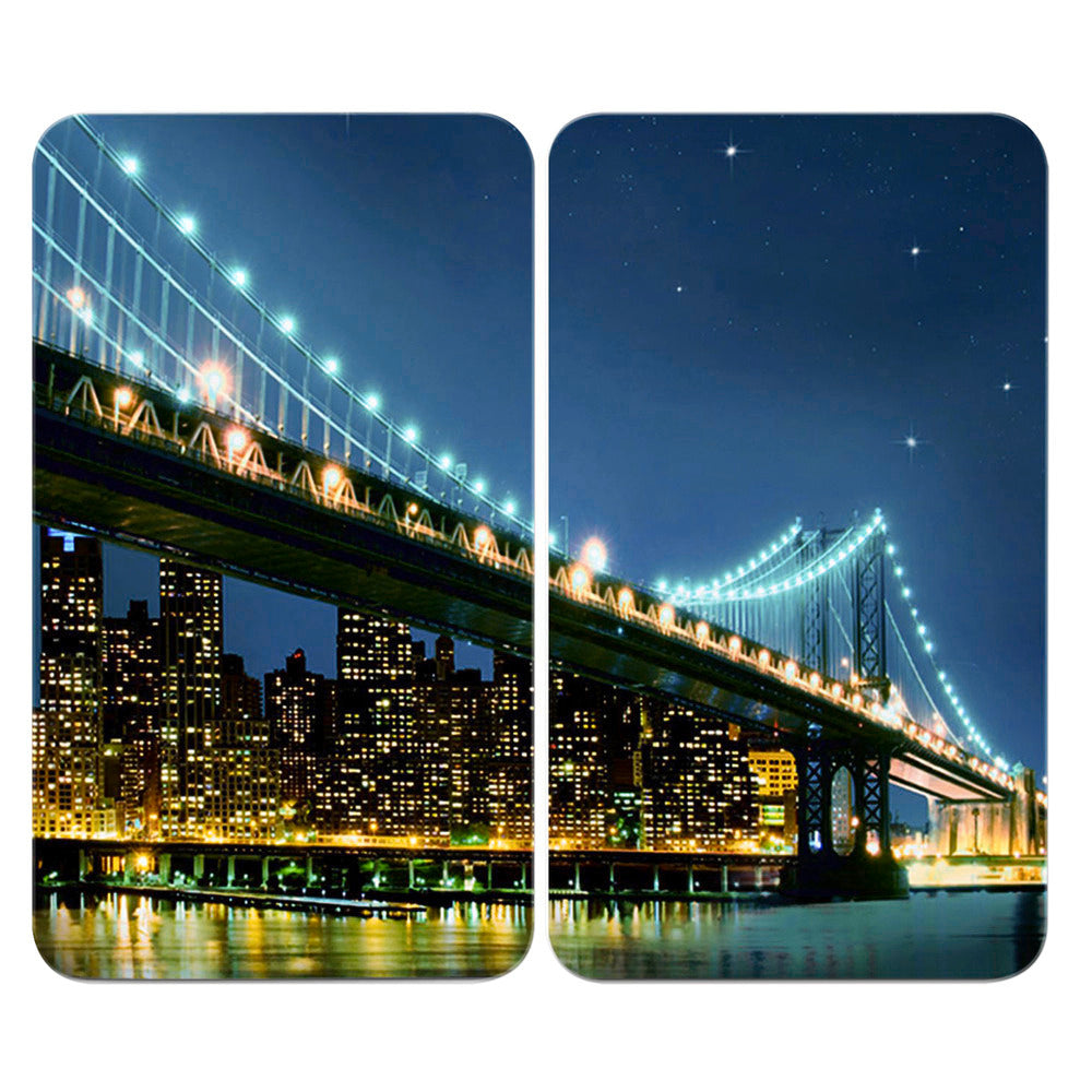 Komfyrdeksel glass 2-delt sett Brooklyn Bridge-motiv foran