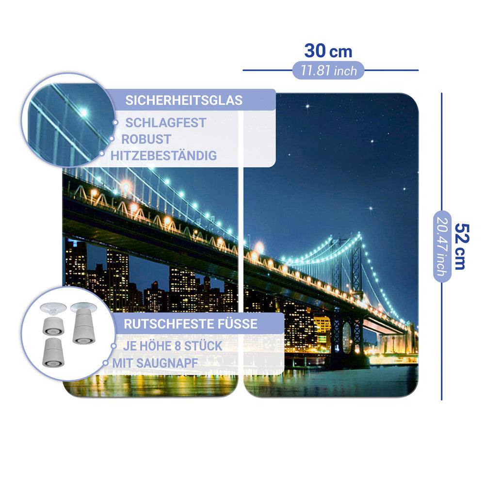Komfyrdeksel glass 2-delt sett Brooklyn Bridge-motiv sideprofil