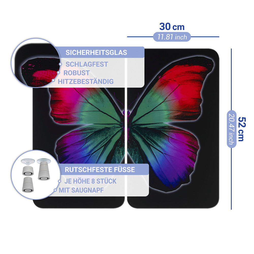 Komfyrdeksel glass 2-delt sett Butterfly by Night universal side
