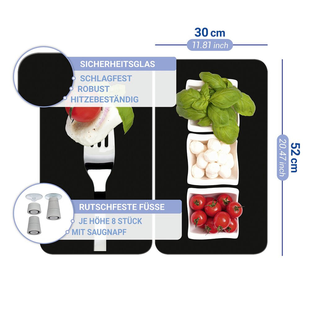 Komfyrdeksel glass 2-delt sett caprese-motiv Wenko sett fra siden