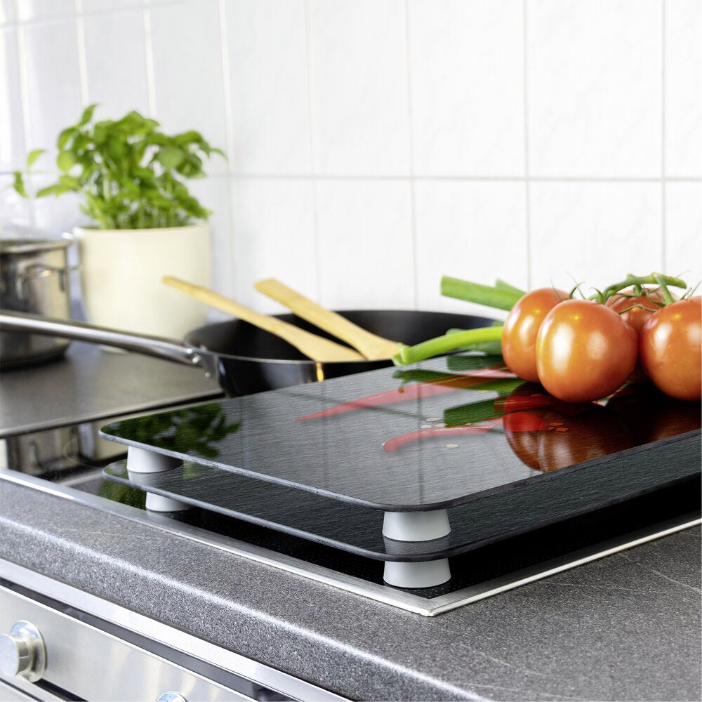 Overblikk over komfyrdeksel glass 2-delt sett cayenne-motiv universal Wenko