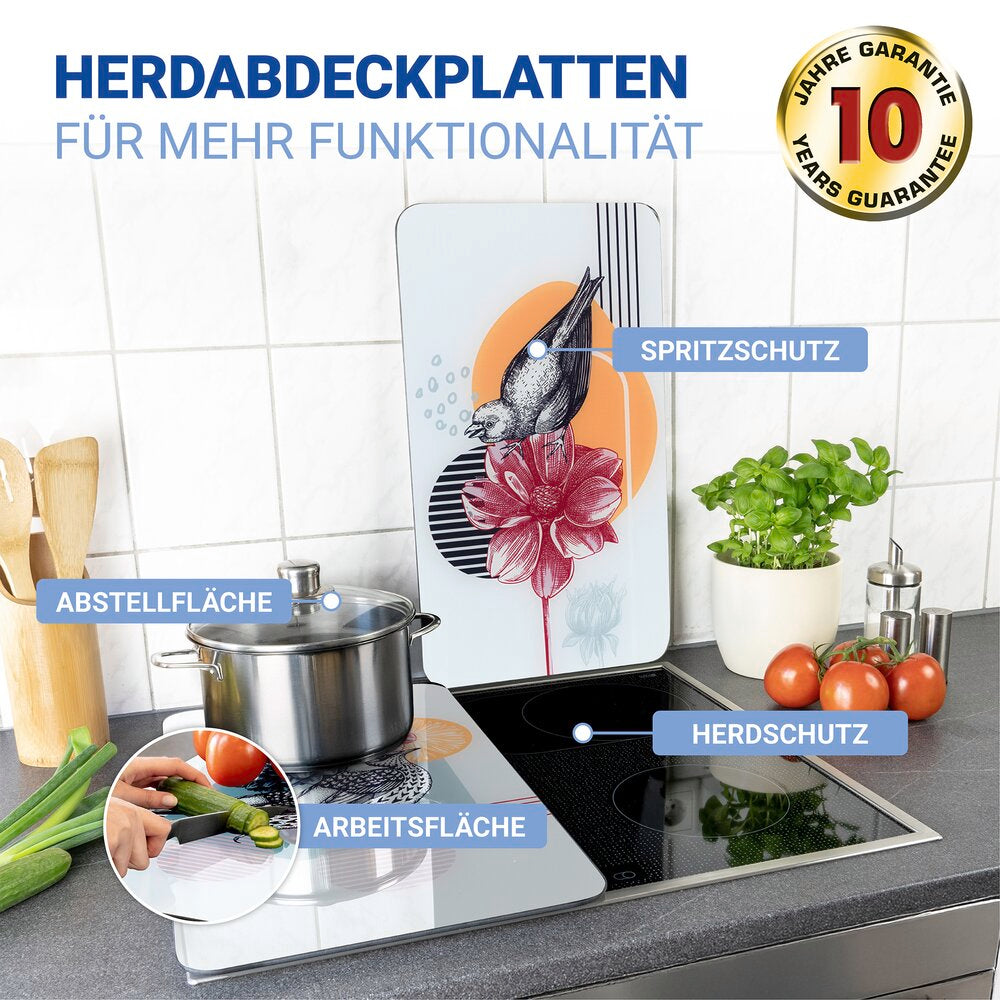 Komfyrdeksel glass 2-delt sett fuglemotiv universal - WENKO bakside
