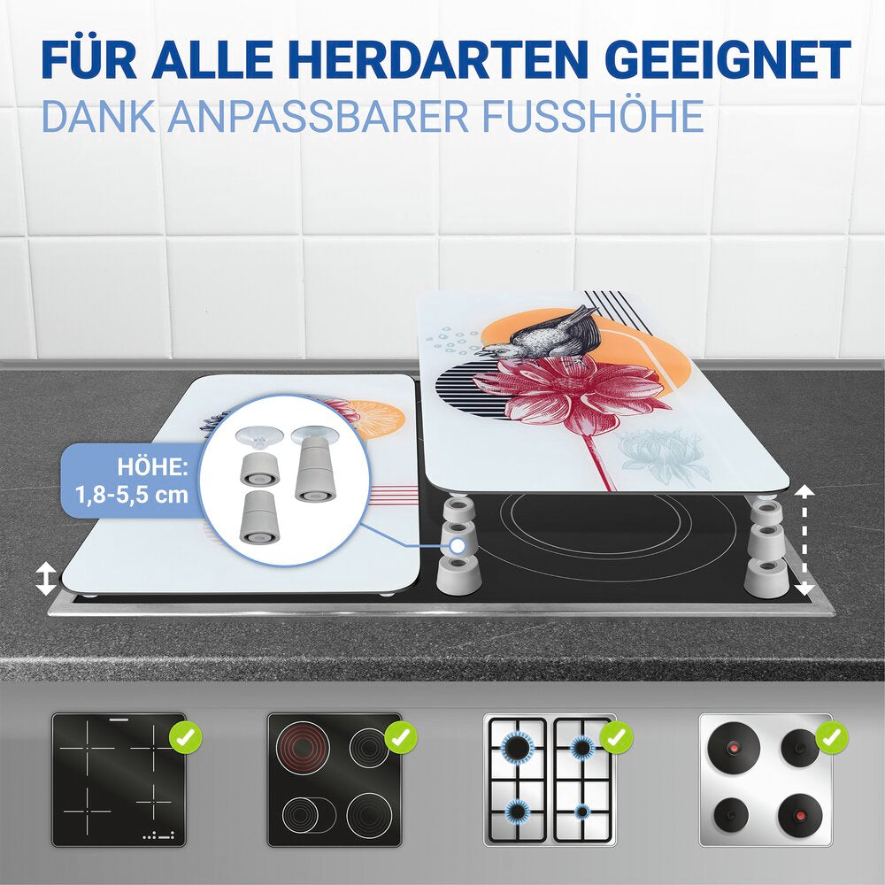 Komfyrdeksel glass 2-delt sett fuglemotiv universal - WENKO detalj av fuglemotiv