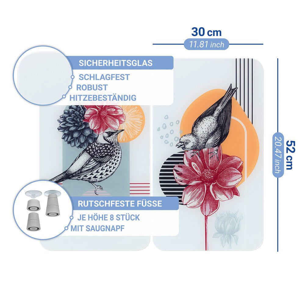 Komfyrdeksel glass 2-delt sett fuglemotiv universal - WENKO oversikt fra siden