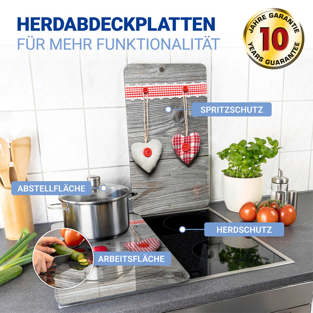 Komfyrdeksel glass 2-delt sett hjertemotiv - Wenko bakside