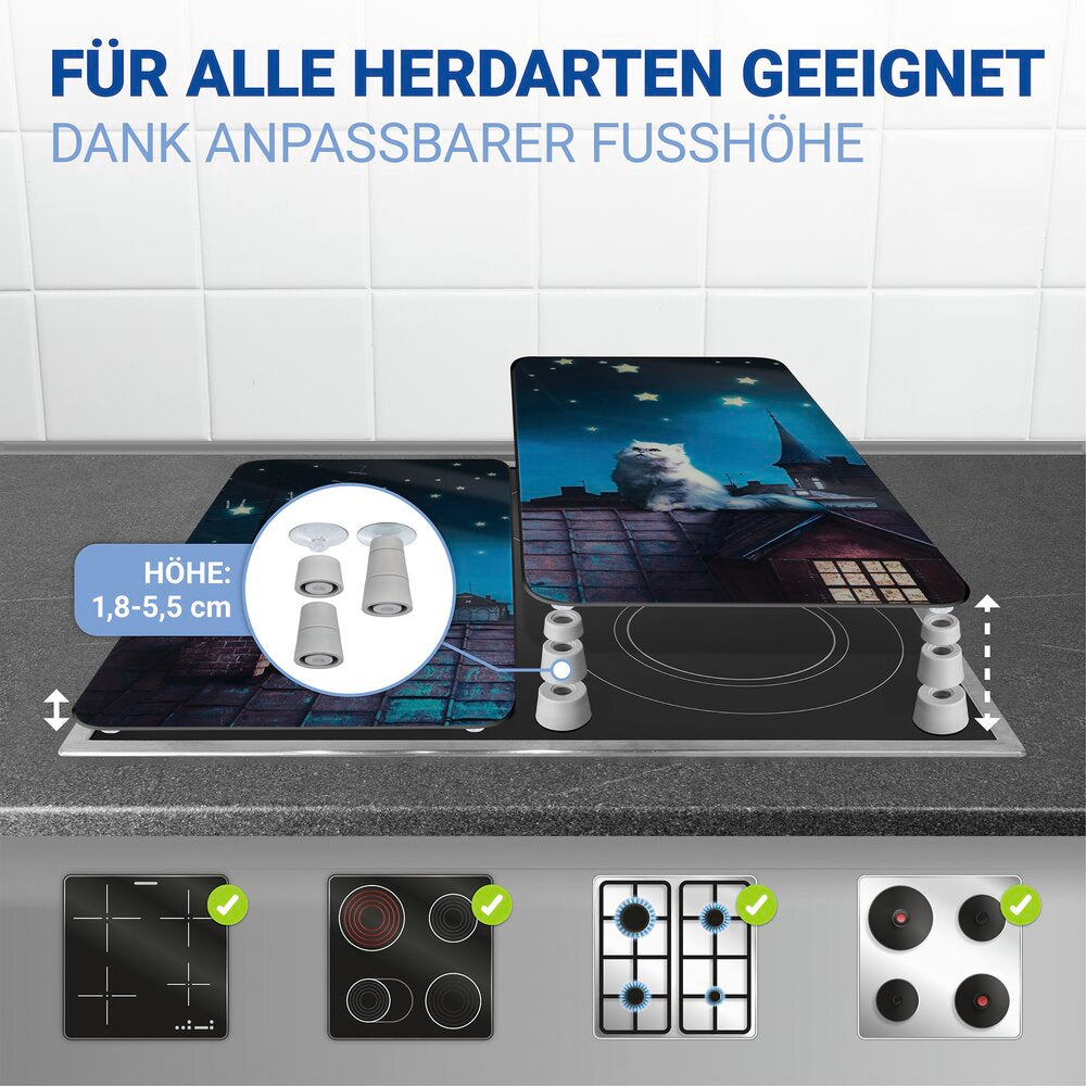 Komfyrdeksel glass 2-delt sett kattemotiv universal detaljmotiv