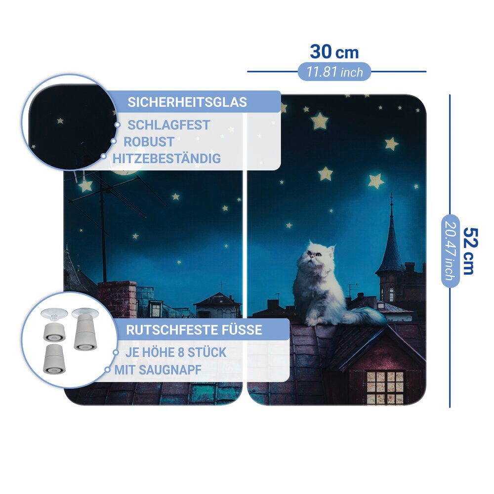 Komfyrdeksel glass 2-delt sett kattemotiv universal sideprofil