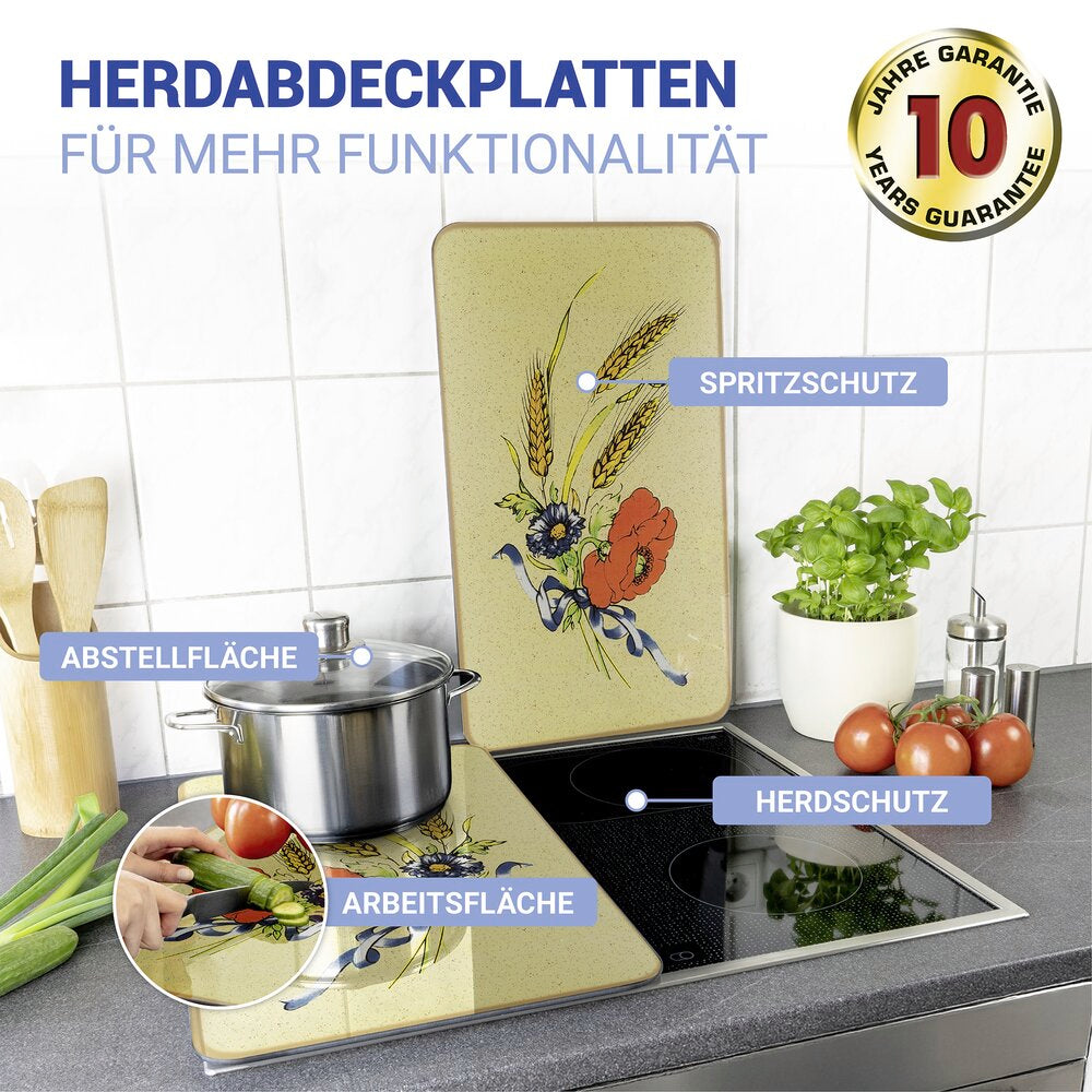 Komfyrdeksel glass 2-delt sett kornblomstmotiv Wenko bakside