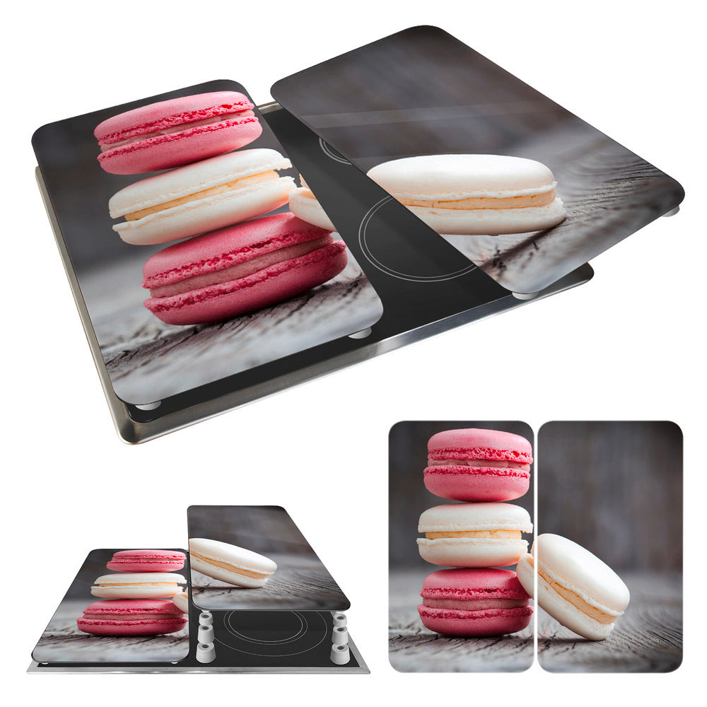 Komfyrdeksel glass 2-delt sett macarons-motiv universal pakning