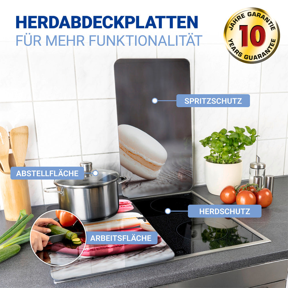 Komfyrdeksel glass 2-delt sett macarons-motiv universal bakside