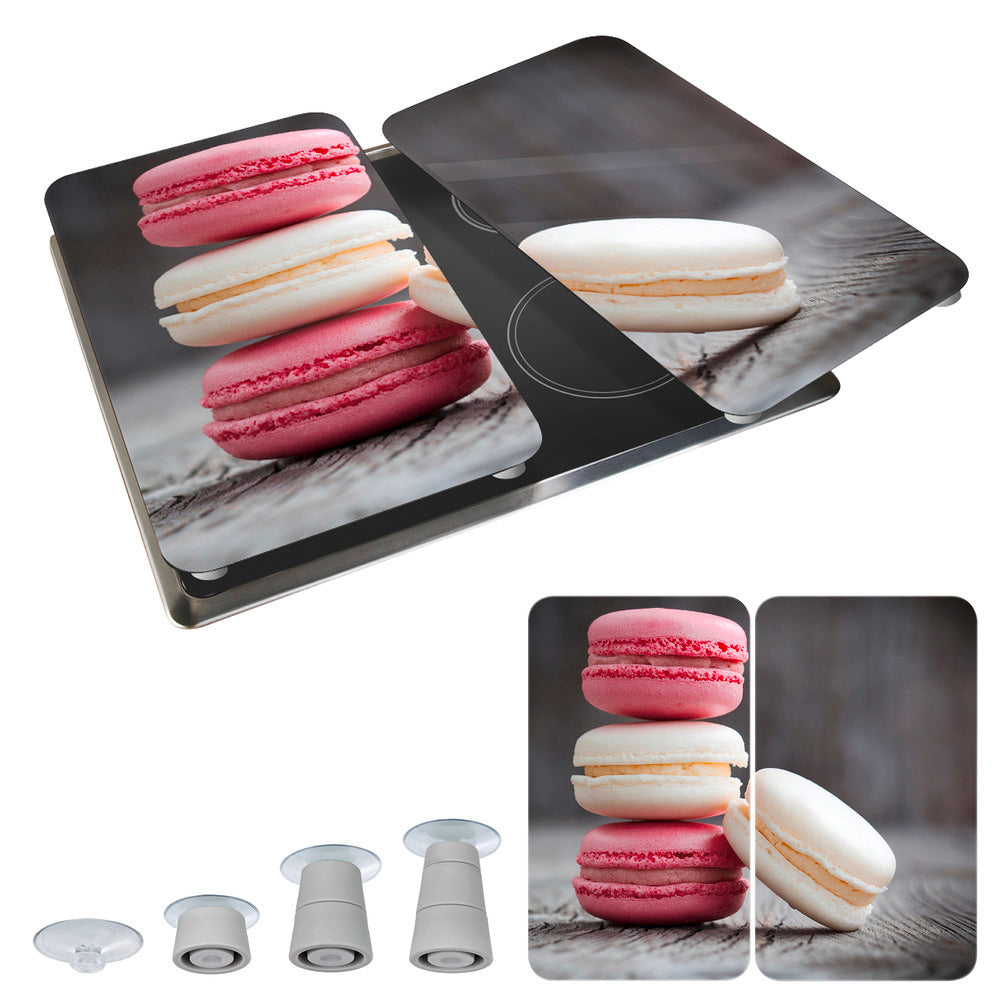Komfyrdeksel glass 2-delt sett macarons-motiv universal detalj av kant